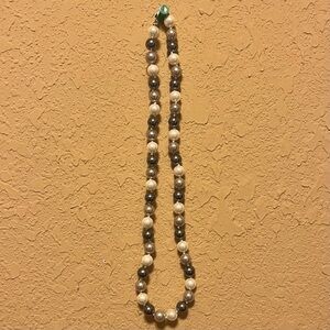 Elegant Glossy Glass Vintage Faux Pearl, White and Gray Necklace